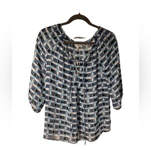 Women’s Quintessential Blue/White Square Patterned Top